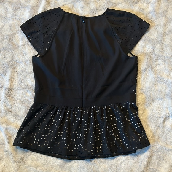 Ann Taylor Black Cap Sleeve Blouse with Pleated Embellishments - Picture 5 of 7